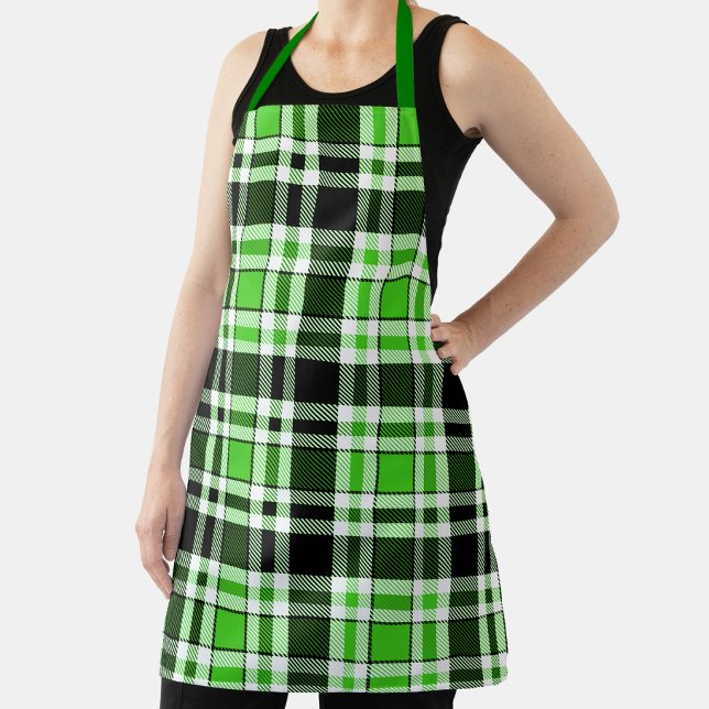Green Black White Flannel Tartan Pattern Design  Apron (Creator Uploaded)