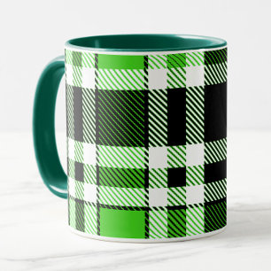 Green Black White Flannel Tartan Pattern Design  Mug