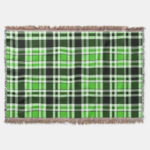 Green Black White Flannel Tartan Pattern Design Throw Blanket