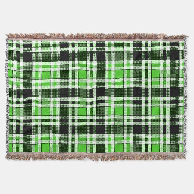 Green Black White Flannel Tartan Pattern Design  Throw Blanket (Front)