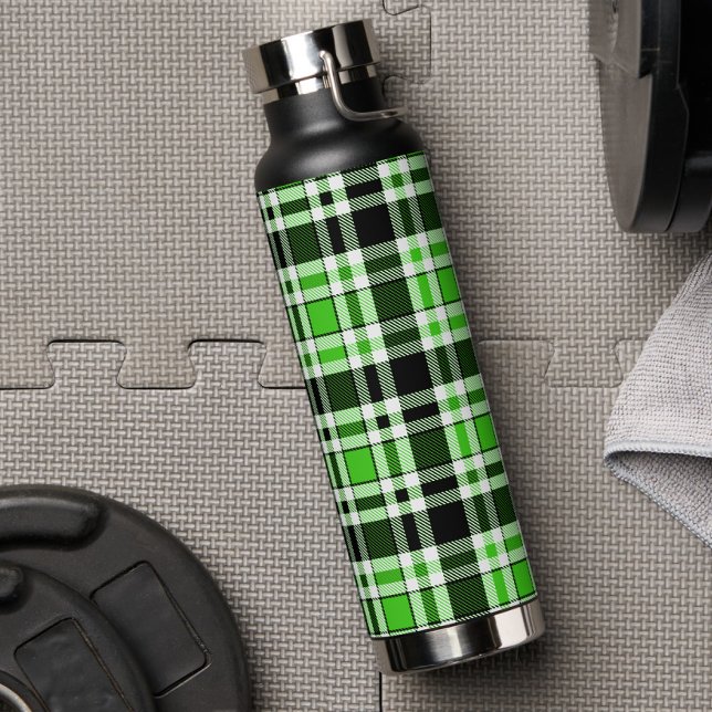 Green Black White Flannel Tartan Pattern Design  Water Bottle (Creator Uploaded)