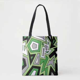 Green Black White Gray Aro Geometric Abstract Tote Bag