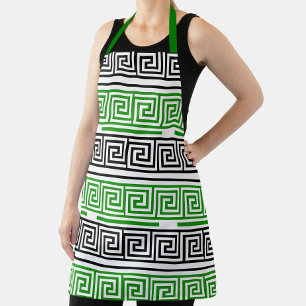 Green Black White Greek Key Fret Pattern Design  Apron