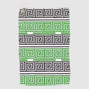 Green Black White Greek Key Fret Pattern Design Golf Towel