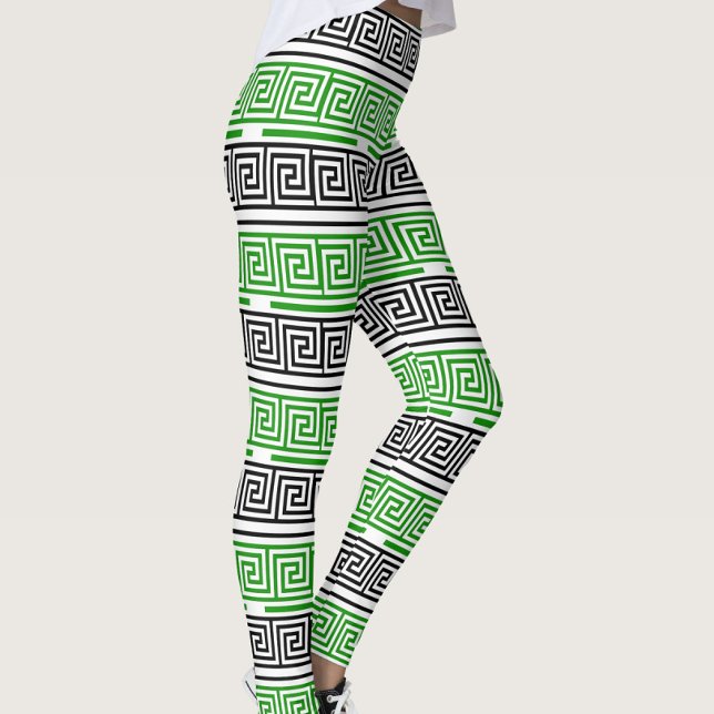 Green Black White Greek Key Fret Pattern Design  Leggings (Creator Uploaded)