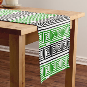 Green Black White Greek Key Fret Pattern Design Short Table Runner