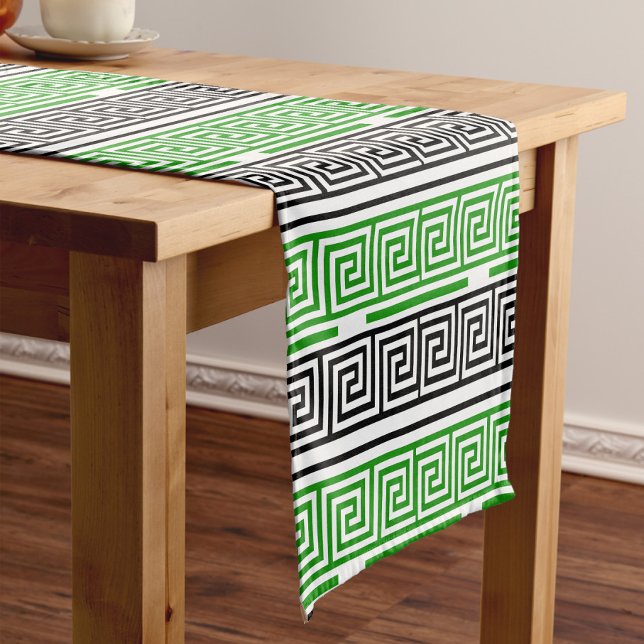 Green Black White Greek Key Fret Pattern Design  Short Table Runner (Creator Uploaded)