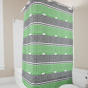 Green Black White Greek Key Fret Pattern Design Shower Curtain