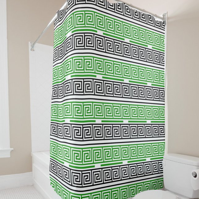 Green Black White Greek Key Fret Pattern Design  Shower Curtain (Creator Uploaded)