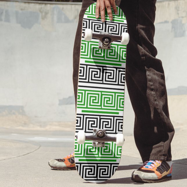 Green Black White Greek Key Fret Pattern Design  Skateboard (Creator Uploaded)