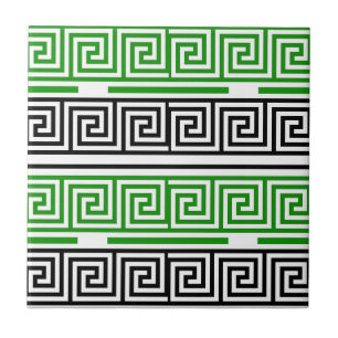 Green Black White Greek Key Fret Pattern Design Tile