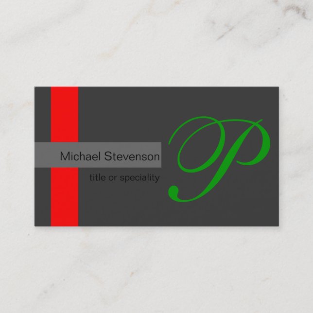 Green Black White Grey Red Stripes Business Card (Front)