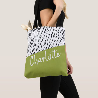 Green Black White Modern Personalised Tote Bag