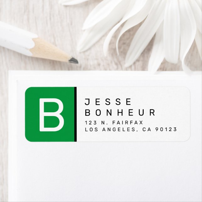 Green Black & White | Modern Return Address Label (Insitu)