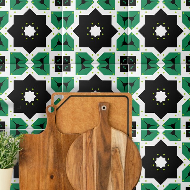 Green Black White Moroccan Mosaic Geometric Tile (Creator Uploaded)