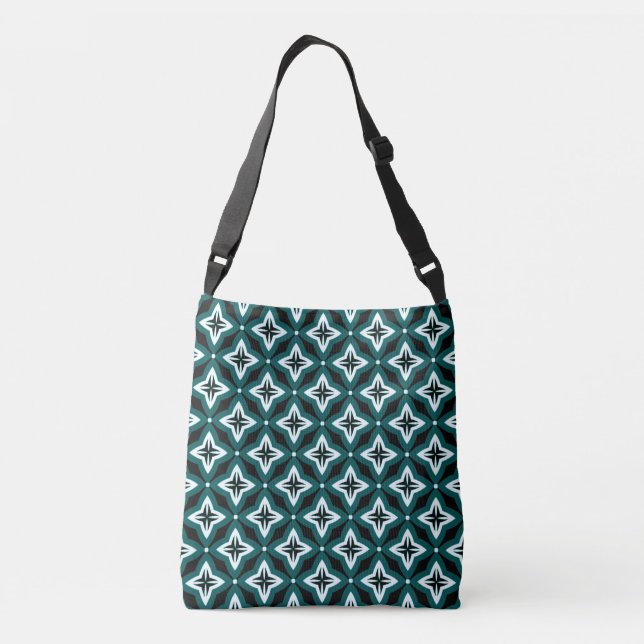 Green Black & White Ogee Pattern  Crossbody Bag (Back)