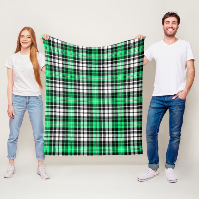 Green Black White Plaid Tartan Pattern Design  Fleece Blanket (In Situ)