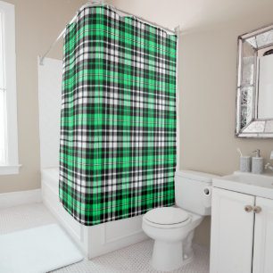 Green Black White Plaid Tartan Pattern Design Shower Curtain
