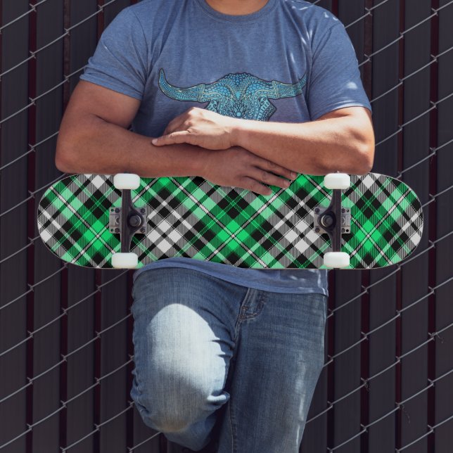 Green Black White Plaid Tartan Pattern Design  Skateboard (Outdoor 3)