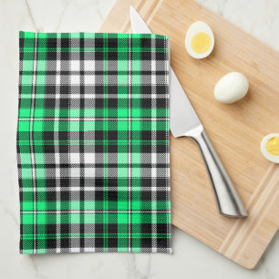 Green Black White Plaid Tartan Pattern Design Tea Towel