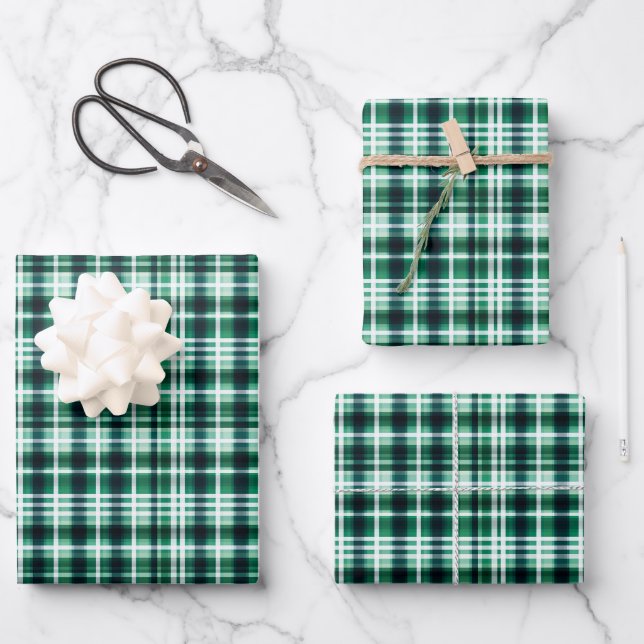 Green, Black & White Plaid Wrapping Paper Sheet (Front)
