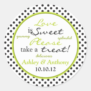 Green Black White Polka Dot Candy Buffet Stickers