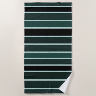 Green, Black & White Stripes Beach Towel