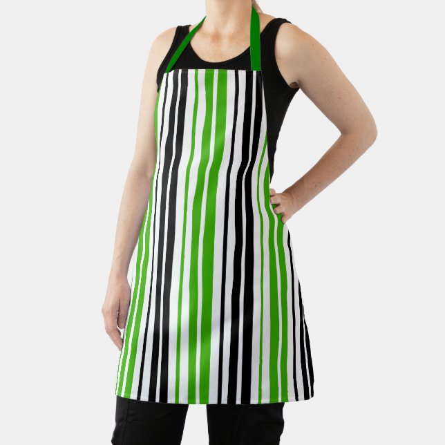 Green Black White Stripes Pattern Design  Apron (Insitu)