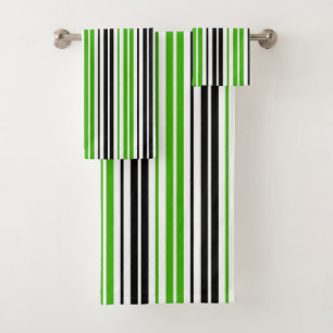 Green Black White Stripes Pattern Design Bath Towel Set