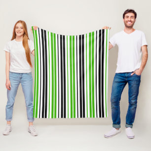Green Black White Stripes Pattern Design Fleece Blanket