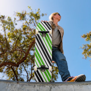 Green Black White Stripes Pattern Design  Skateboard