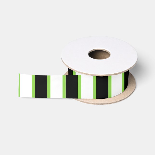 Green, Black & White Stripes Satin Ribbon (Spool)