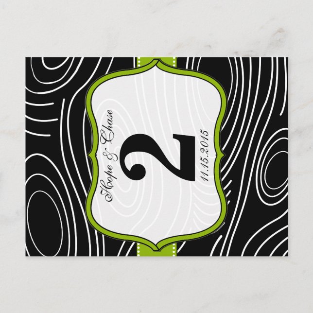 Green Black White Stylized Wood Table Number Postcard (Front)