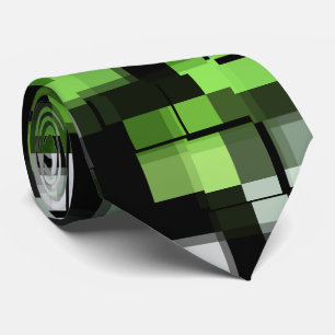 Green Black White Trendy Modern Pixel Pattern Tie