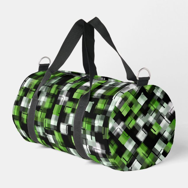 Green Black White Trendy Pattern Duffle Bag (Left Corner)