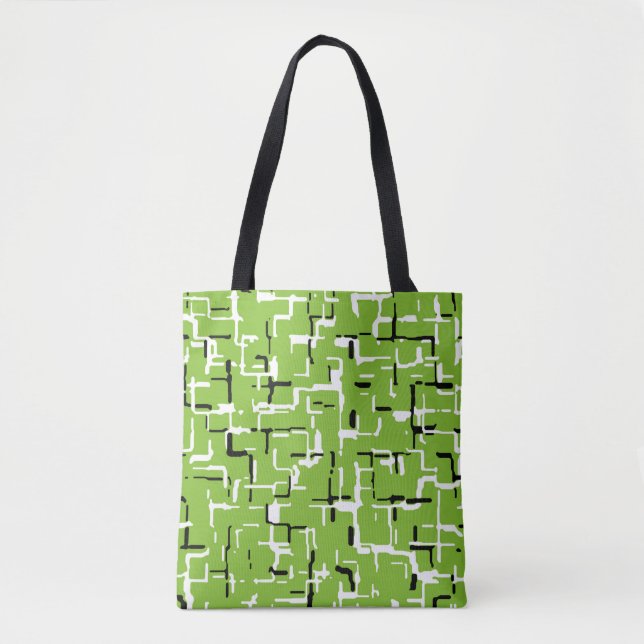 Green Black White Trendy Pattern Tote Bag (Front)