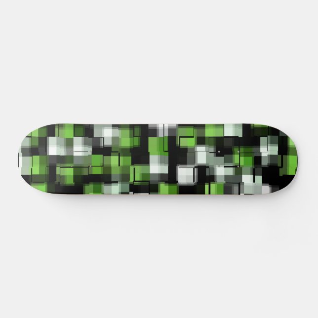 Green Black White Trendy Plaid Pattern  Skateboard (Horz)