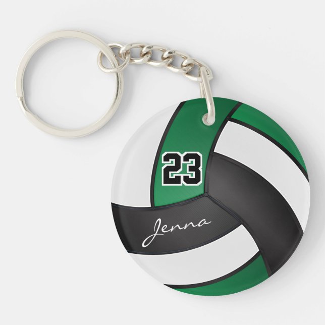 Green, Black & White Volleyball  Key Ring (Front)