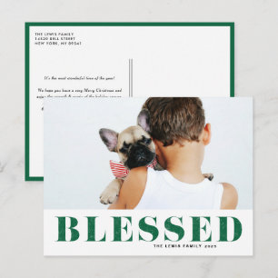 Green Blessed Typography Photo Christmas Holiday Postcard