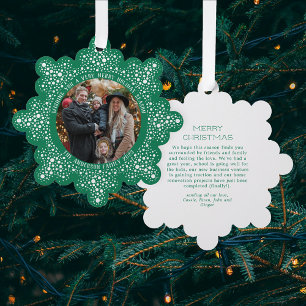 Green Blizzard Dots Snowy Photo Holiday Christmas Tree Decoration Card