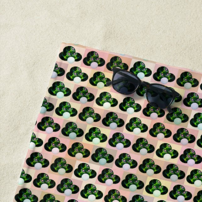 Green Block Art Lawn Bowls Pattern, Beach Towel (In Situ)