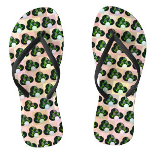 Green Block Art Lawn Bowls Pattern, Flip Flops