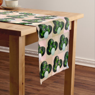 Green Block Art Lawn Bowls Pattern, Table Runner