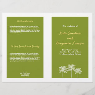 Green block palm trees summer wedding program