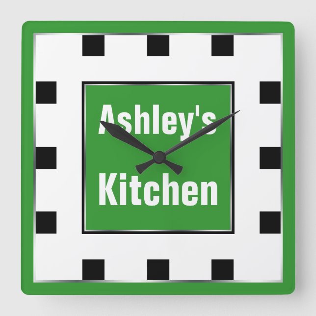 Green Block Square Personalised Wall Clock (Front)