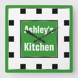 Green Block Square Personalised Wall Clock