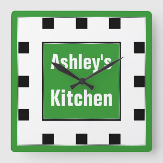 Green Block Square Personalised Wall Clock