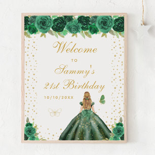 Green Blonde Hair Girl Birthday Party Welcome Poster