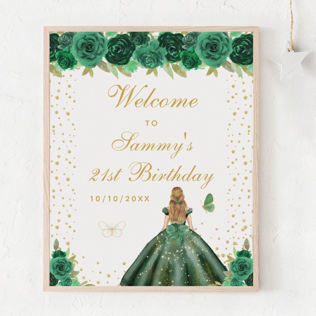 Green Blonde Hair Girl Birthday Party Welcome Poster (Creator Uploaded)