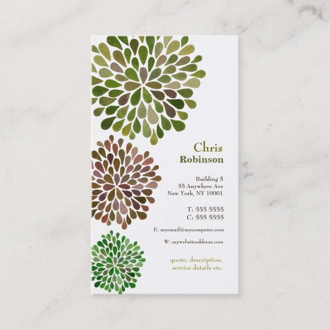 Green Blossom Burst Neutral Business Card (Front)